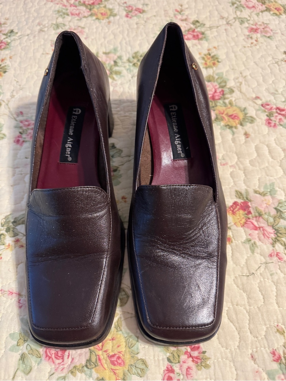 Etienne Aigner Women’s Brown Leather Square-Toe Loafers Size 7 1/2 W